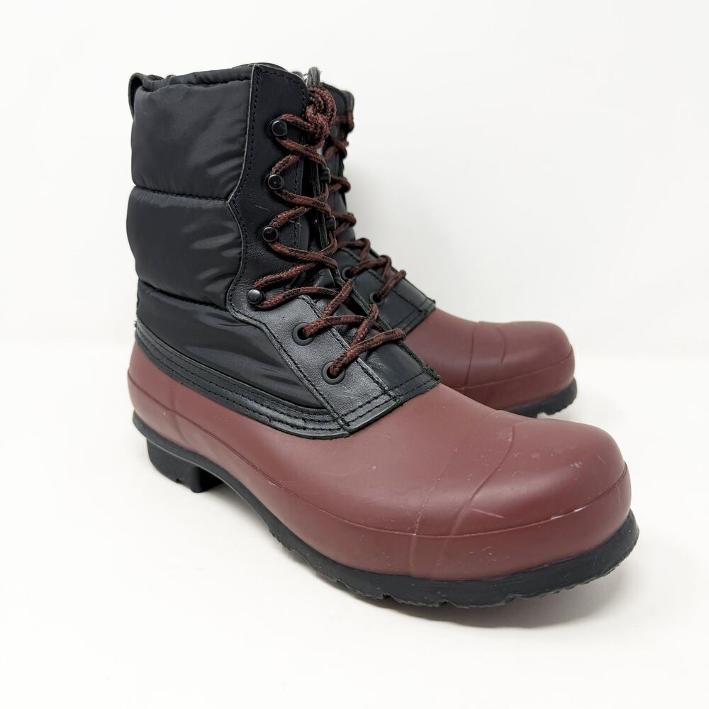 Hunter Maroon/Black Lace Up Rain Boots Women's Size 8 Duck Boot Style Waterproof